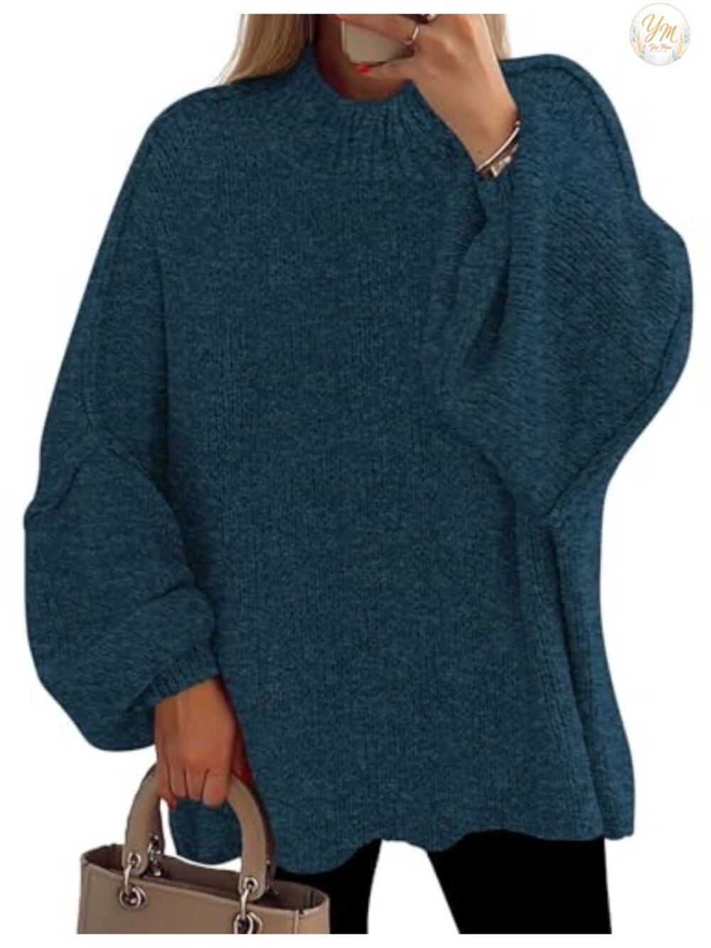 Oversized Chunky Knit Mock Neck Pullover Sweater Loose Fit